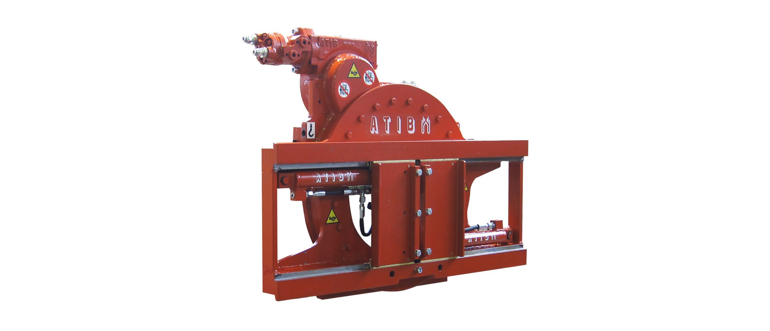 ATIB Italian-built 360-degree forklift rotator attachment with hydraulic fittings and mounting carriage