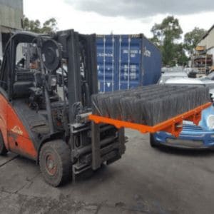 Italian-built Bergamini steel-bristle forklift broom attachment cleaning scrap yard debris